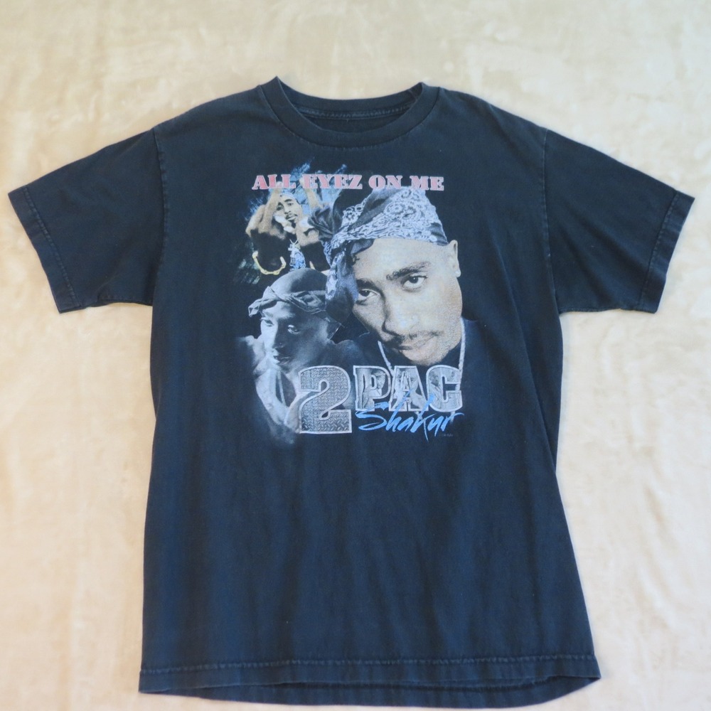 Bravado 2Pac Shakur All Eyez On Me Mens Black Graphic T-Shirt Medium Hip Hop Tee
